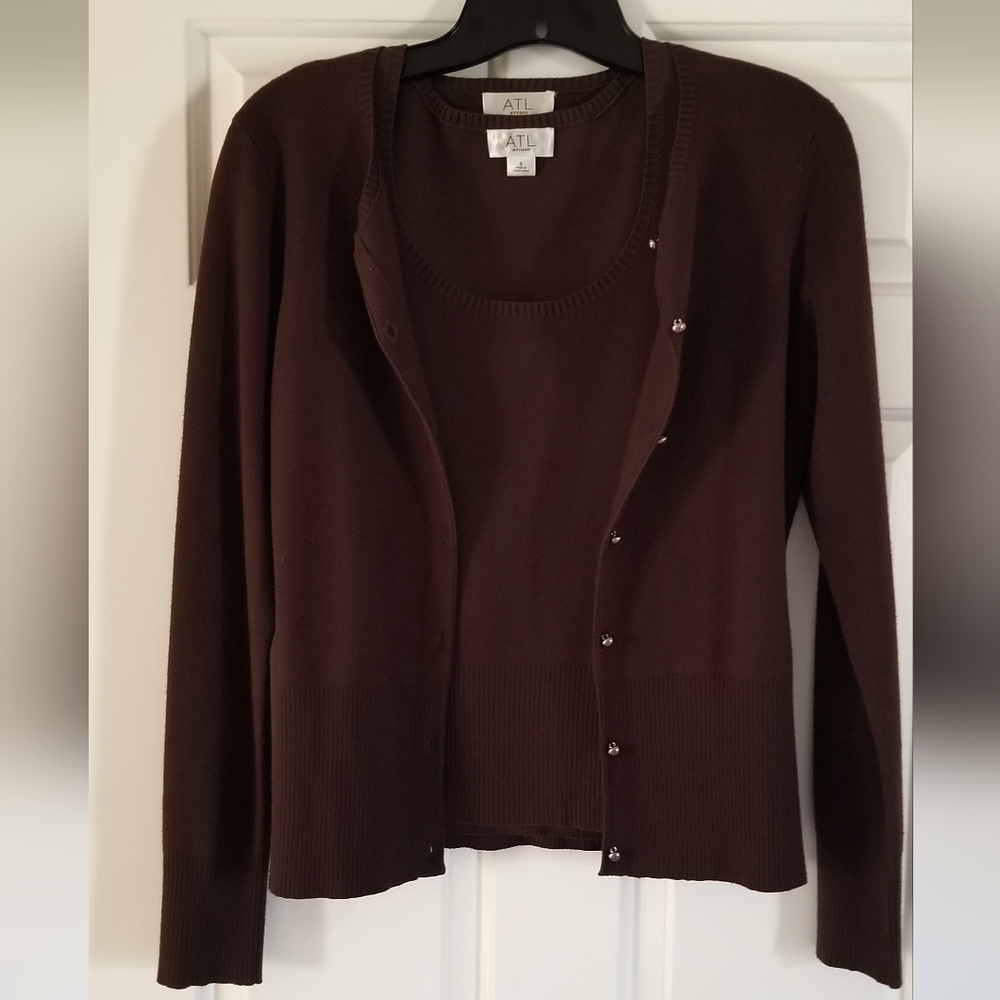 Women's  ATLoft Studio Dark Brown Sweater Set Size small